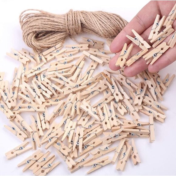 Mini Clothes Pins for Photo, Small Clothespins 200 pcs 1" Natural Wooden Mini Cl - Picture 1 of 8